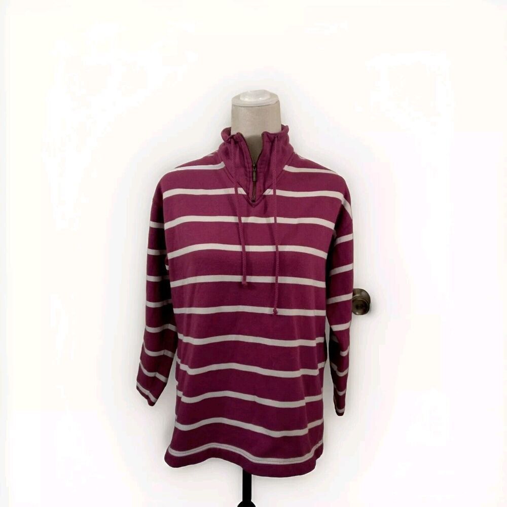 Hunt Club Womens Size Small Top Pink Stripe Mock Neck Drawsting 1/4 Zip